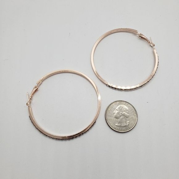 Rose Gold Tone Rhinestone-encrusted Hoop Earrings - Picture 5 of 11